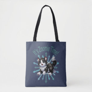 Zoomie Time Schattige Black & White Cat Draagtas