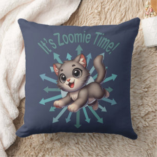 Zoomie Time Schattige Grey & White Cat Kussen