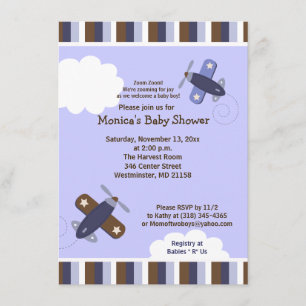 Zooming Airplane Invitation Brown et Marine