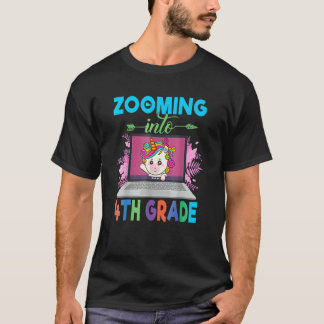 Zooming Into 4th Grade  Unicorn Virtual Back To Sc T-shirt