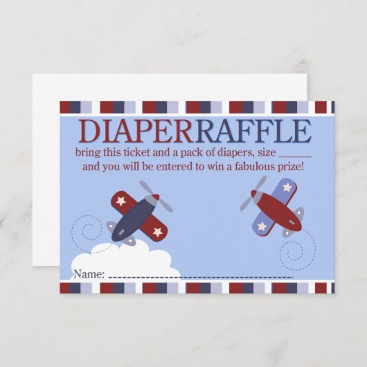 Zooming langs het vliegtuig Shower Diaper Raffle C Informatiekaartje (Voorkant / Achterkant)