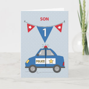 Zoon 1 Birthday Blue Police Car Kaart