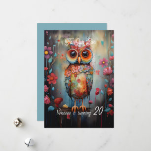 Zoon 20e verjaardag Abstracte Uil Feestdagenkaart