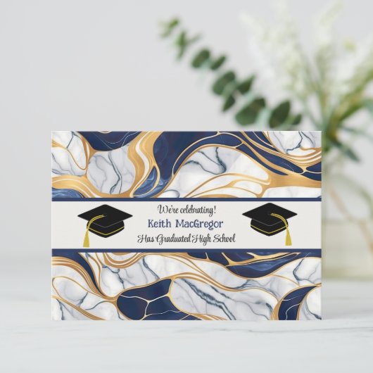 Zoon Afstuderen Viering in Blauw Marmer Kaart (Staand voorkant)