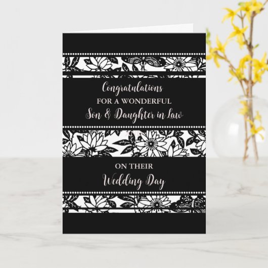 Zoon & dochter in de wet trouwdag gefeliciteerd kaart (Gele Bloem)