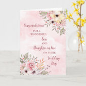 Zoon & dochter in de wet trouwdag gefeliciteerd kaart (Gele Bloem)