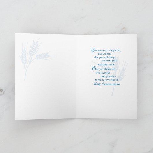 Zoon, eerste gemeenschap, tarwe, druiven blauw kaart (Binnen)