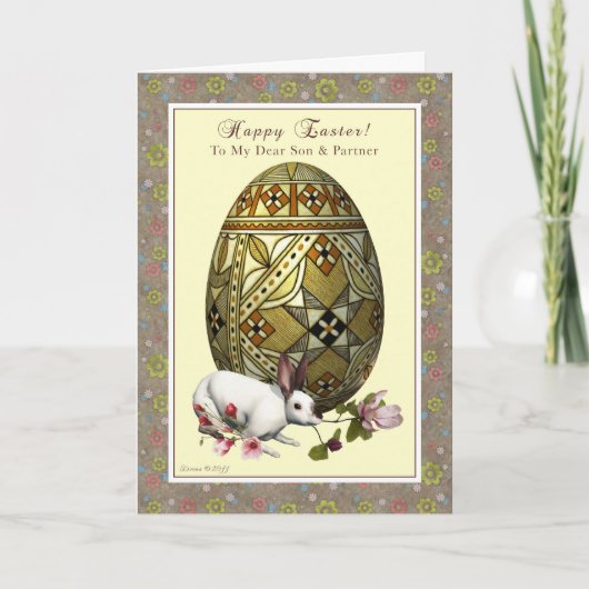 Zoon en Partner Pasen - Ei en Konijntje Feestdagen Kaart (Voorkant)