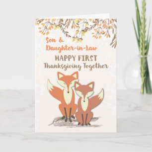 Zoon en schoondochter Passen getrouwd 1e Thanksgiv Feestdagen Kaart