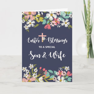 Zoon en vrouw Pasen rampen van Risen Christus Kaart