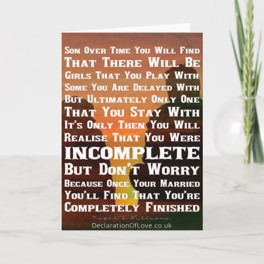 Zoon, hier is wat vaderlijke raad kaart (Voorkant)