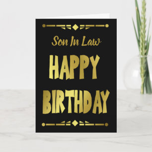 Zoon-in-law Modern Black Gold Happy Birthday Kaart