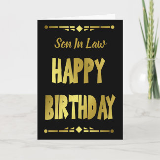 Zoon-in-law Modern Black Gold Happy Birthday Kaart
