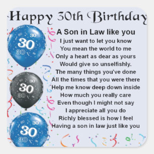 Zoon in Law Poem - 30th Birthday Vierkante Sticker
