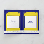 Zoon in rechte blauwe en gele gelukkige verjaardag kaart (Binnen)