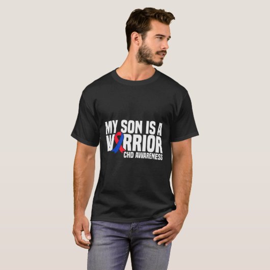 Zoon is een strijder CHD Congenitale Hartziekte Aw T-shirt (Voorkant volledig)