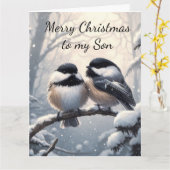 Zoon Kerstwensen & Liefde Chickadee Vogel Kaart (Gele Bloem)