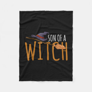 Zoon van een heks hoed halloween bezemsteel fleece deken