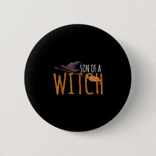 Zoon van een heksenhoed bezemsteel halloween ronde button 5,7 cm