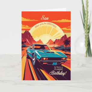 Zoon Verjaardag Klassieke Auto Retro 70s Thema Kaart