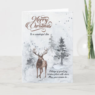 Zoon voor rendieren in een besneeuwd bos Kerstmis Feestdagen Kaart