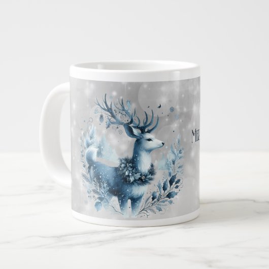 Zoon Vrolijk Kerstblauw Modern Hert Extra Grote Beker (Voorkant links)