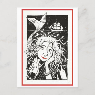 zorgeloze zeemeerminillustratie briefkaart