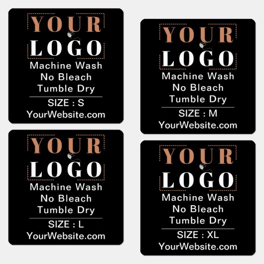 Zorginstructies en maatplein zwart kledingstuk labels (Groep)