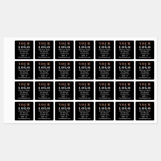 Zorginstructies en maatplein zwart kledingstuk labels (Vel)