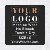 Zorginstructies en maatplein zwart kledingstuk labels (Design 1)