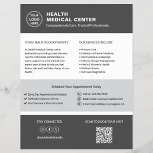 Zorgkliniek Dokter Aangepast Logo QR-code Grijs Flyer