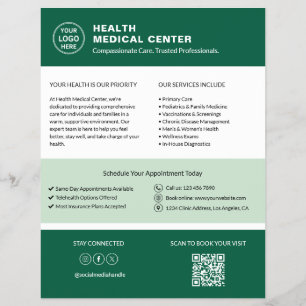 Zorgkliniek Dokter Aangepast Logo QR Code Groen Flyer