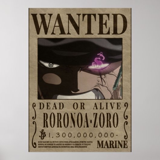 Zoro Third Wanted Poster (Voorkant)