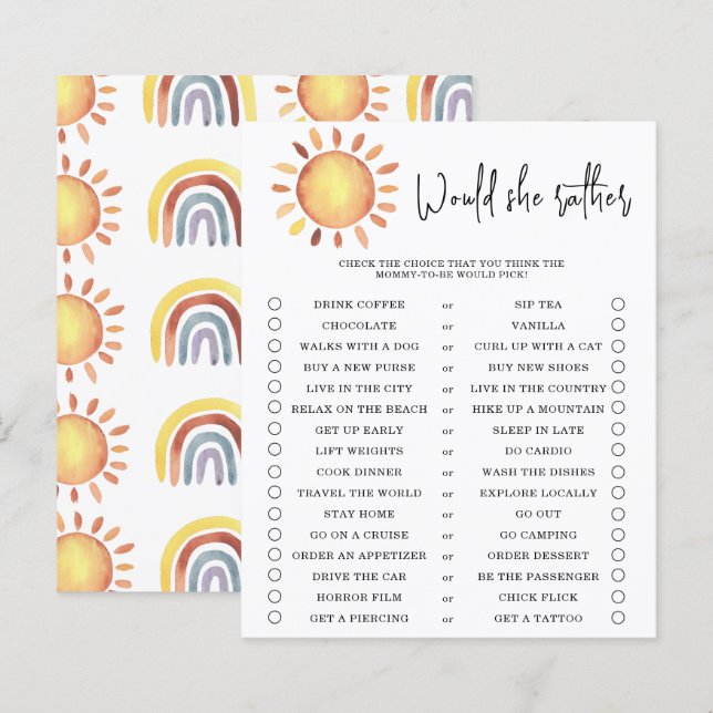 Zou ze liever - baby shower spel (Voorkant / Achterkant)