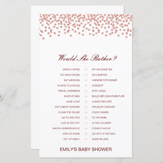 Zou ze liever een Baby shower-spel laten afdrukken (Voorkant / Achterkant)