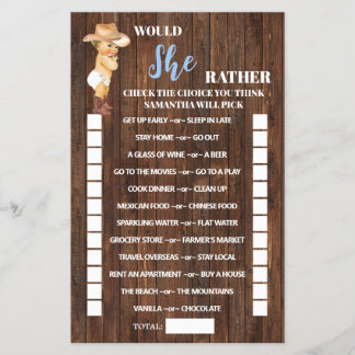 Zou ze liever een Cowboy Baby shower-spelkaart heb Flyer