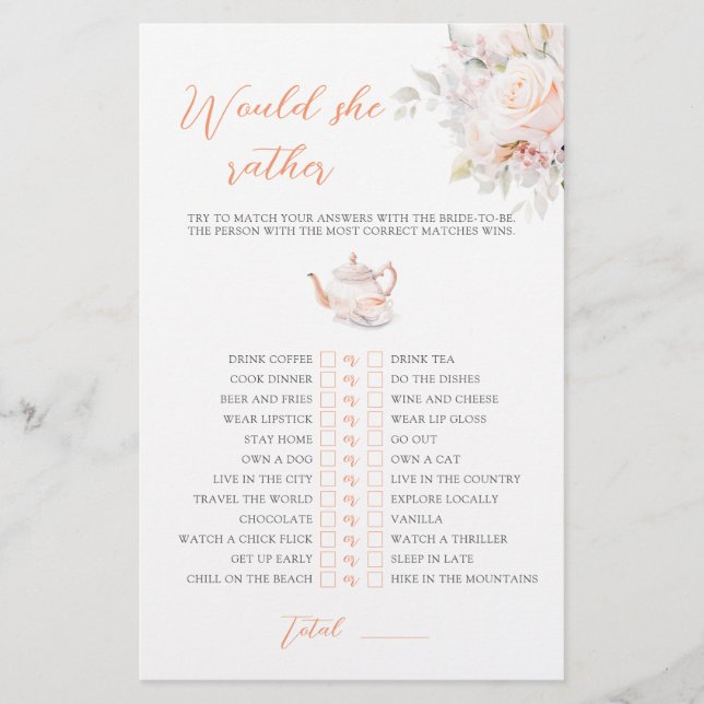 Zou ze liever elegante Roos bruids theespel (Voorkant)