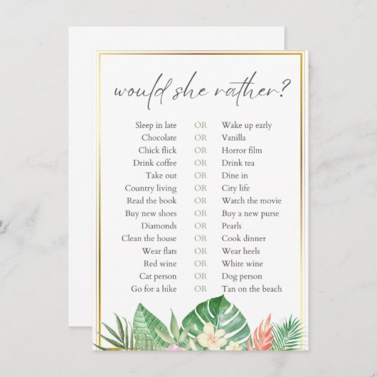 Zou Zij Liever Tropisch Bruidsbadspel Informatiekaartje (Voorkant / Achterkant)