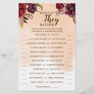 Zouden ze liever een Burgundy Shower-spelkaart heb Flyer