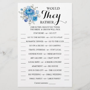 Zouden zij liever Blauwe Bloem Shower Spelkaart Flyer