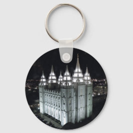Zout Lake City LDS Temple 's nachts. Sleutelhanger