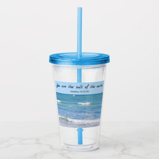 Zout van de aarde Foto van Ocean Bible Verse Acryl Drinkbeker (Voorkant)