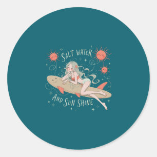 Zout Water en Zonneschijn Vintage Strand Palmboom Ronde Sticker