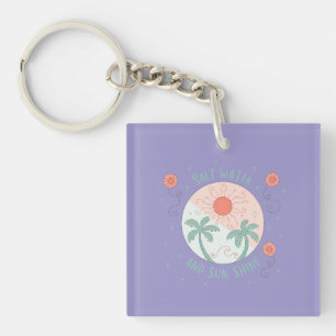 Zout Water en Zonneschijn Vintage Strand Palmboom Sleutelhanger