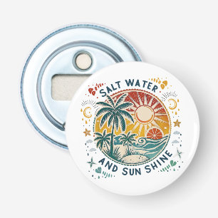 Zout Water en Zonneschijn Vintage Tropisch Strand Button Flesopener
