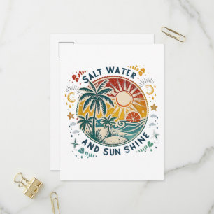 Zout Water en Zonneschijn Vintage Tropisch Strand Uitnodiging Briefkaart