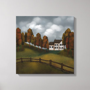Zoutdoos Huis Bomen en Heuvels Canvas Afdruk