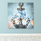 Zoute Waterverf octopus en anker niesdoorn Canvas Afdruk (Insitu (Houten vloer))