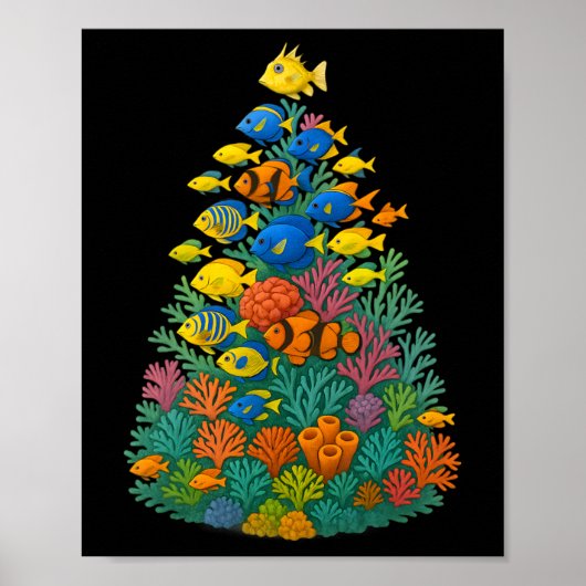 Zoutwater Aquarium Kerstboom Poster (Voorkant)