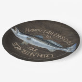 Zoutwater forel vaders dag held papieren bordje (Gekanteld)